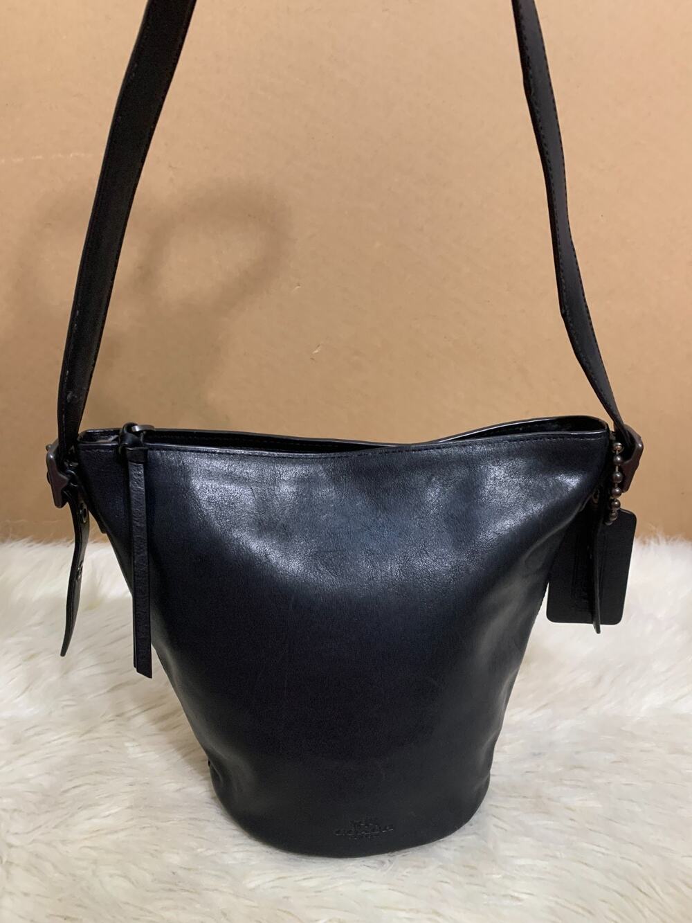 COACH Soft Black Leather MINI BLEECKER Duffle Bucket Crossbody #32281